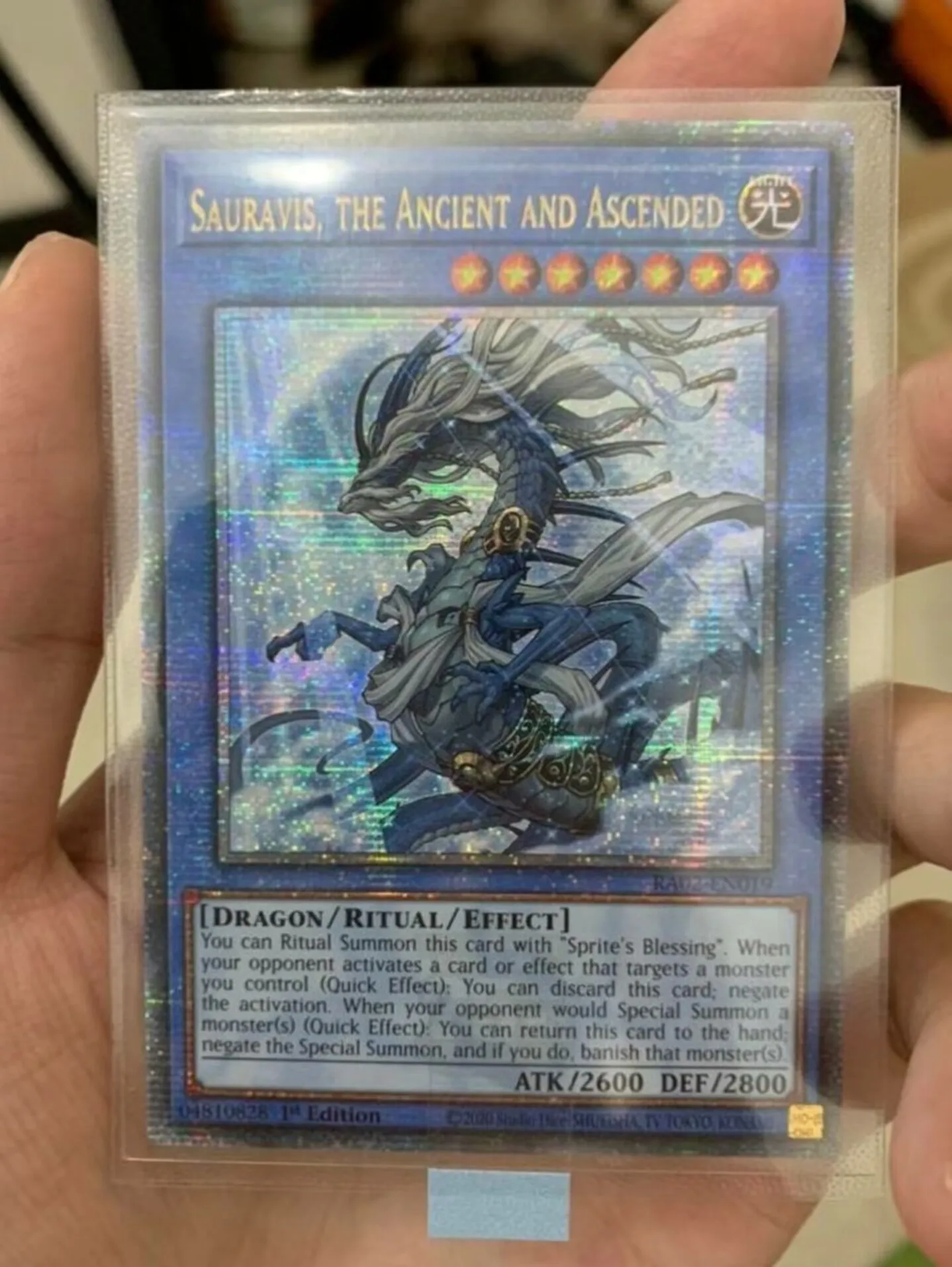 

Yugioh KONAMI RA02-EN019 Sauravis, the Ancient and Ascended 25th Quarter Century Secret English 1st Edition Collection Mint Card