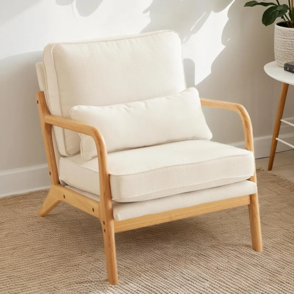 

Accent Chair Mid-Century Modern Chair with Pillow Upholstered Lounge Arm Chair with Solid Wood Frame & Soft Cushion for Living