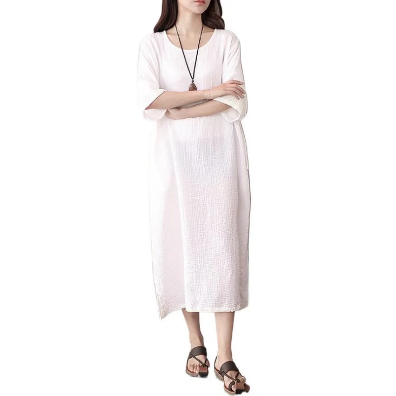 

Original vintage loose solid colors cotton linen dress Spring Summer women casual dresses Maxi Long Dress vestidos robe femme