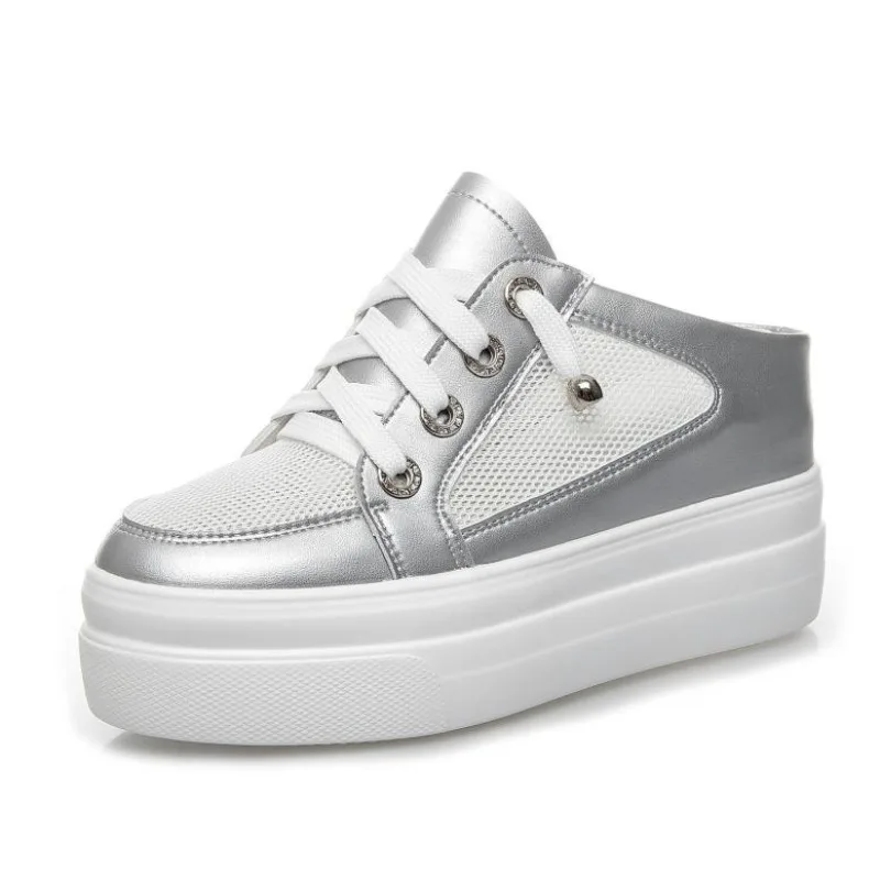 عالية العلامة التجارية 8 سنتيمتر منصة النعال حذاء بكعب ويدج المرأة الصيف منصة عالية الترتر النعال الهواء شبكة تنفس أحذية الصيف النساء