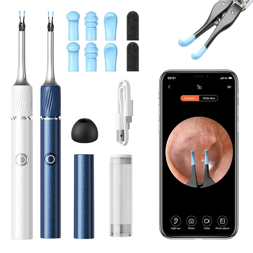 Ear Wax Removal Tool with 12MP Camera Ear Cleaner Omnidirectional Tweezers Wireless Earwax Remove Tool with 6 Ear Spoon Ear Care