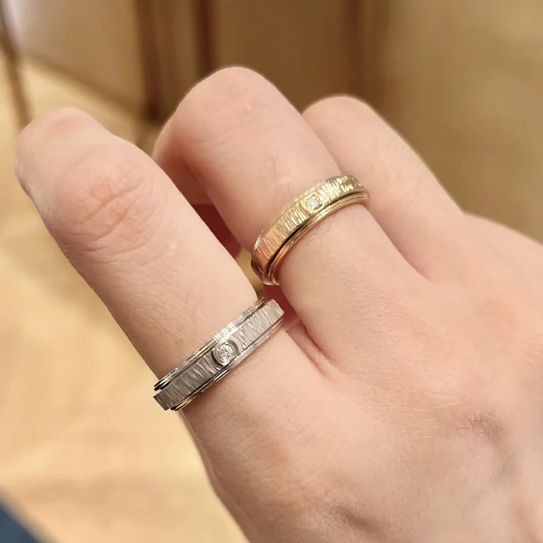 

925 sterling silver 18K gold-plated rotatable single diamond ring for couples