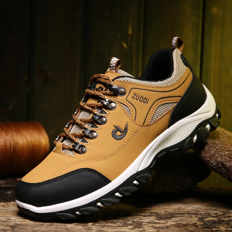New Men's Hiking Shoes Waterproof Leather Outdoor PU Shoes Wear-resistant Men Trekking Walking Hunting Tactical Sneakers