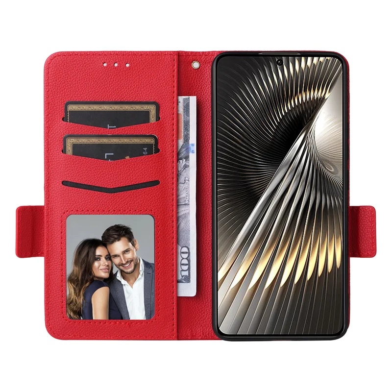 For Xiaomi Redmi Turbo 3 Side buckle lychee pattern leather cover wallet case purse for Xiaomi Poco F6 Magnetic Phone Cover image 3