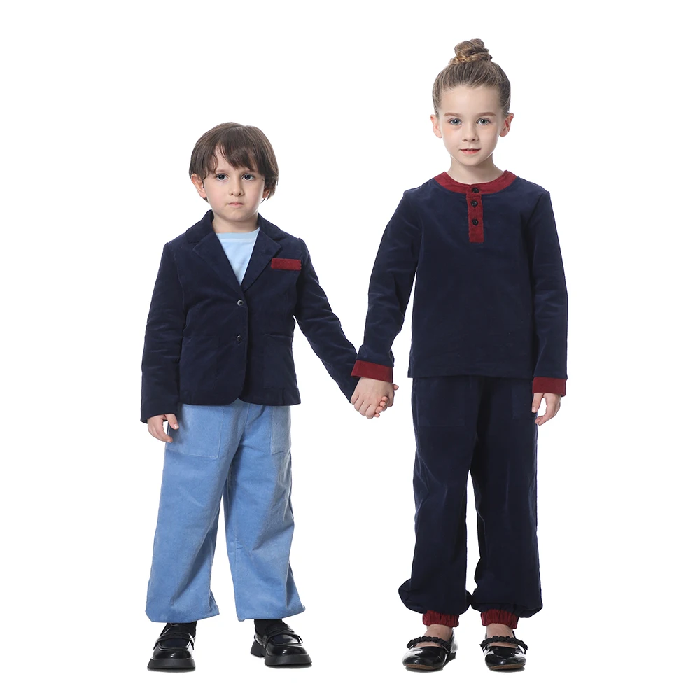 New Arrivals Boys And Girls Casual Wear Patchwork Corduroy Set Top And Jacket  Family Matching Clothes