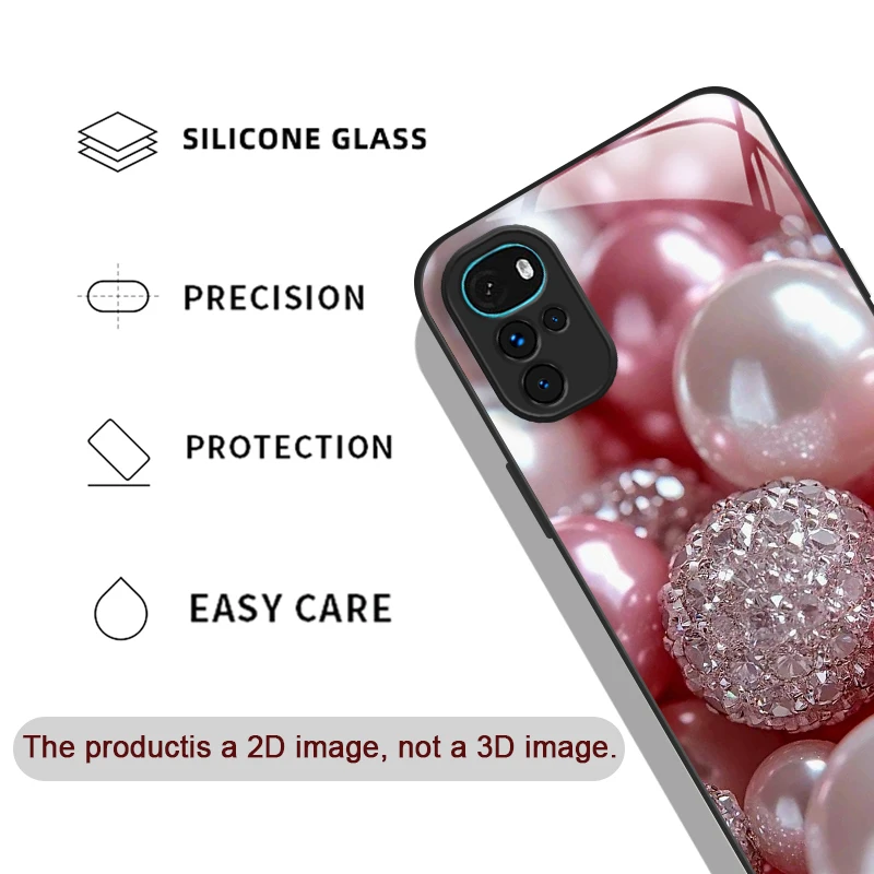 حافظة هاتف فاخرة من الزجاج المقسى بنمط حجر اللؤلؤ الماسي لهاتف موتورولا موتو G85 G84 Edge 50 Fusion 40 Neo 30 Pro 5G