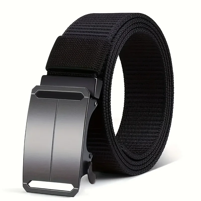 1pc Men's Automatic Buckle Belt - Sporty Black Canvas Belt with Embossed , Outdoor & Gym Training - Durable Adjustable Waistband