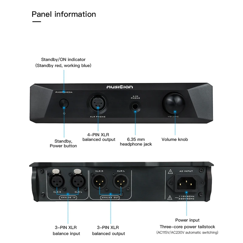 Musician Andromeda Fully Balanced Pure Class A Headphone Amplifier 3pin 4pin XLR 6.35mm 350mW Output 15Ω-600Ω Headphone Amp DAC