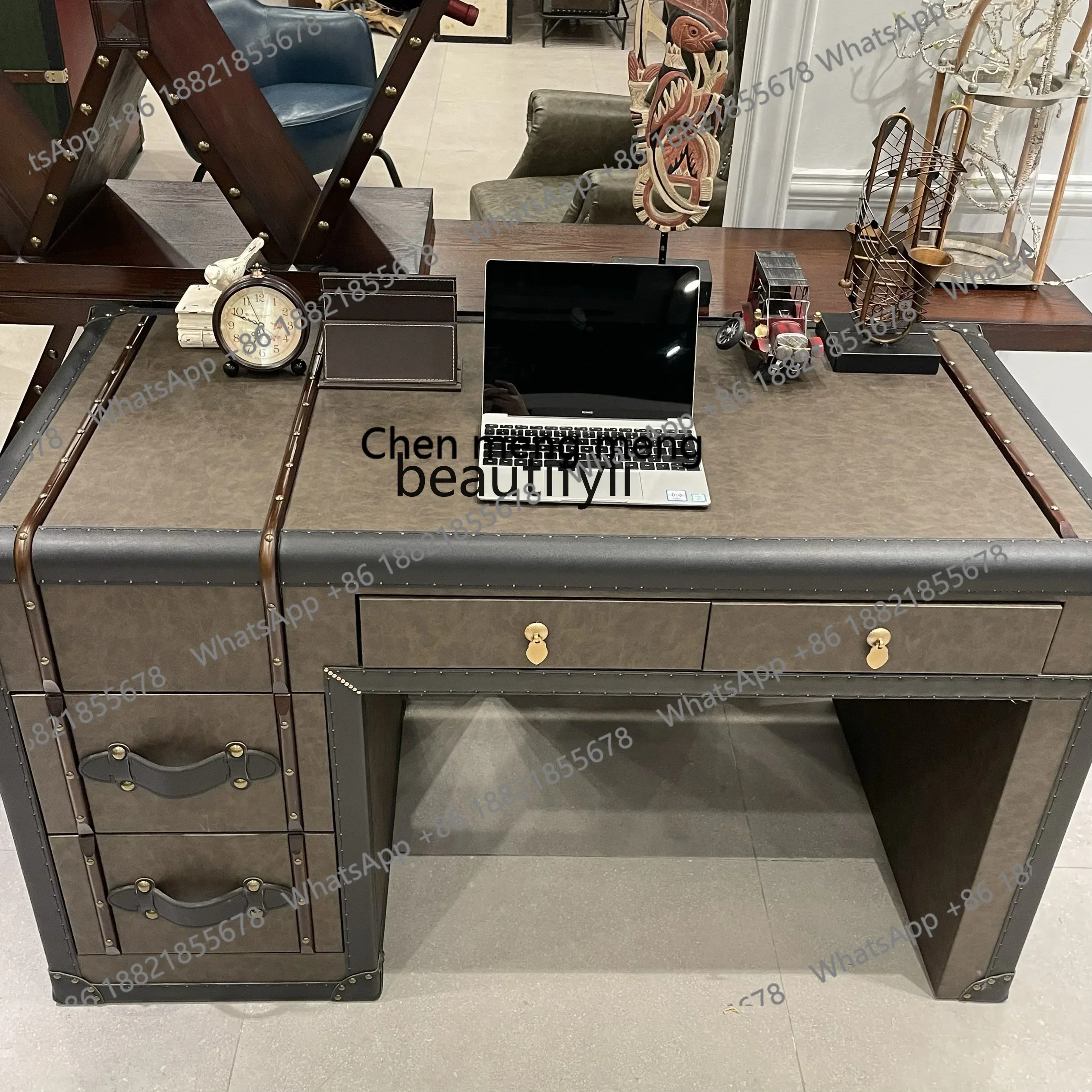 New arrive  High-end light luxury custom American retro medieval president living room desk study desk