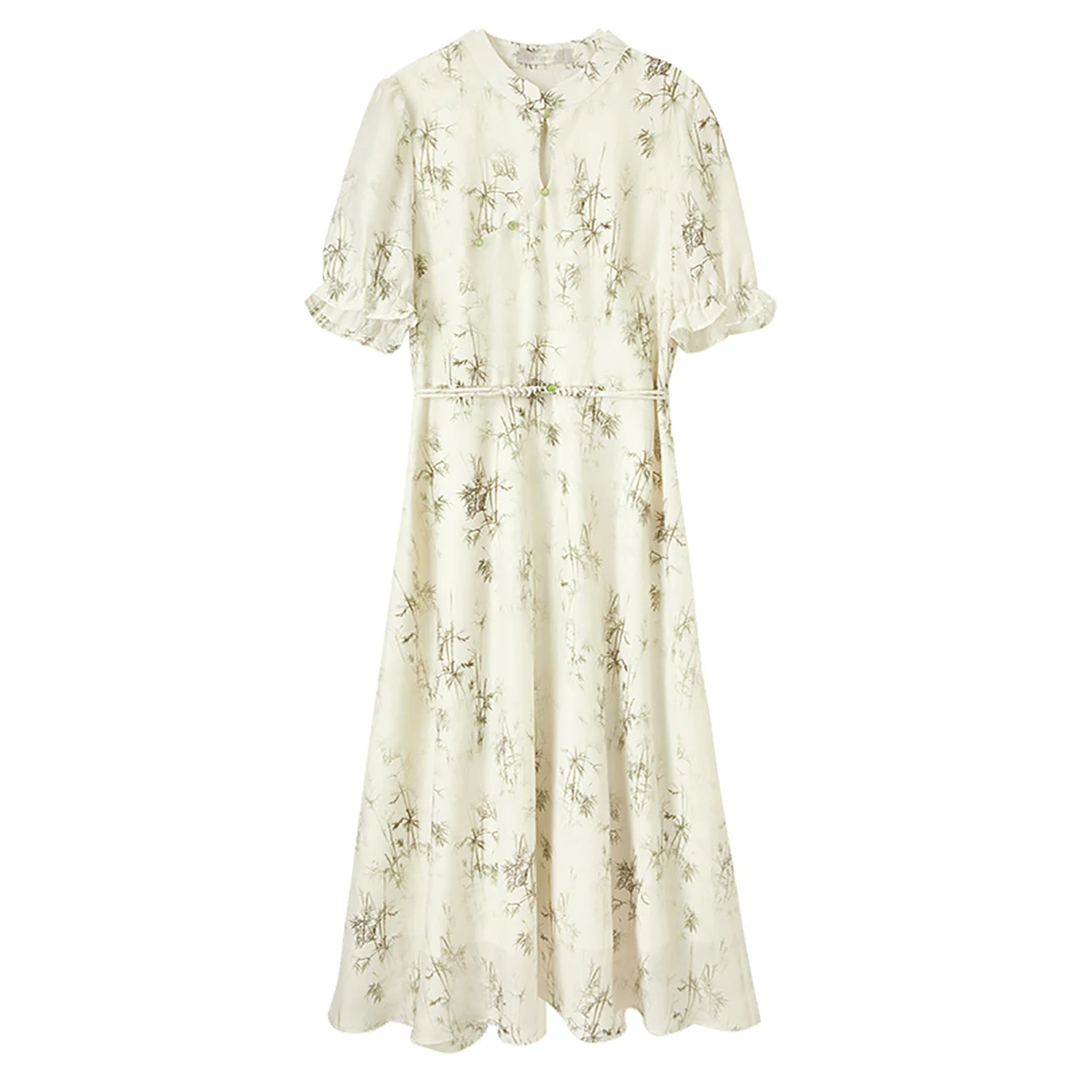 SENTUBILA Abito longuette con maniche a farfalla stampate per donna 2025 Abiti eleganti a trapezio con colletto alla coreana in stile cinese estivo 142L54263