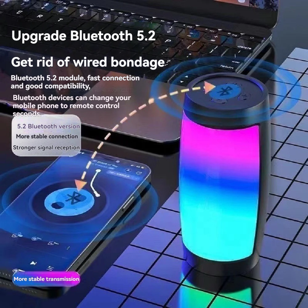 Mini Portable Wireless Bluetooth Speaker 1500MAH RGB LED Light Outdoor Subwoofer Stereo Loudspeaker Household High Volume Shock