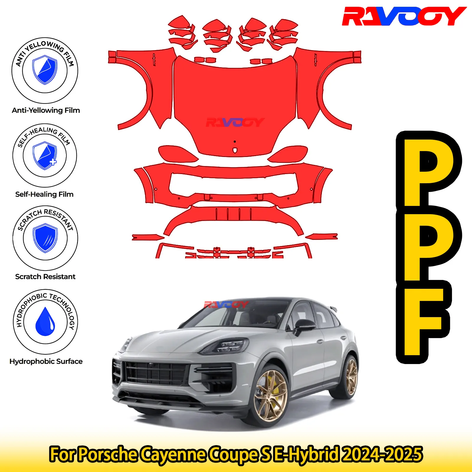 

Для Porsche Cayenne Coupe S E-Hybrid 2024-2025 глянцевая матовая черная предварительно вырезанная передняя пленка PPF комплект защитной пленки для краски