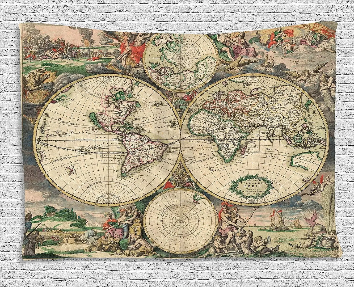 Vintage Tapestry,Antique Old Aged Map of The World Historical Geography Theme Retro Design, Wide Wall Hanging for Bedroom Living