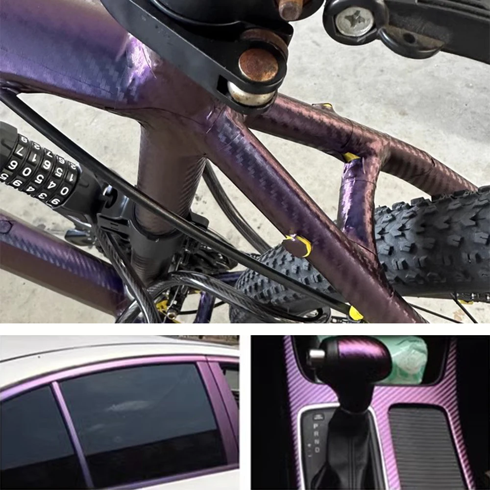 Purple Turns Red Chameleon Carbon Fiber Stickers Car Wrapping Vinyl Film Bubble Free Auto Sticker Car Accessories Decoration