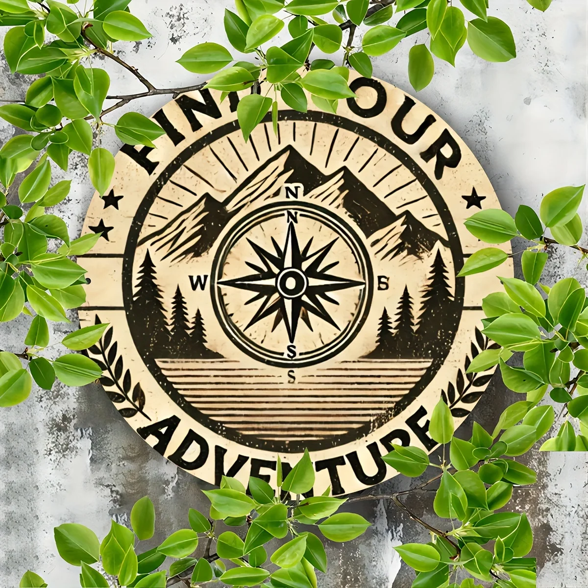 2D Metal Sign Vintage Camping Hike Adventure Compass Mountain Wall Decor