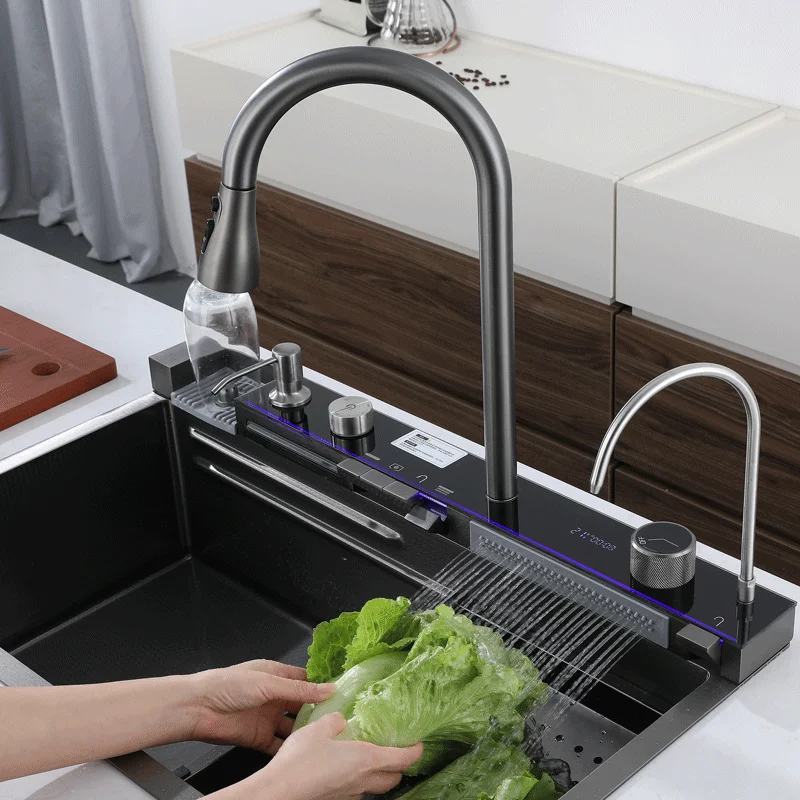 

Multifunctional Commercial Pull Out Kitchen Sink And Faucet Lavatory Mixer Tap Modern Kitchen Sink