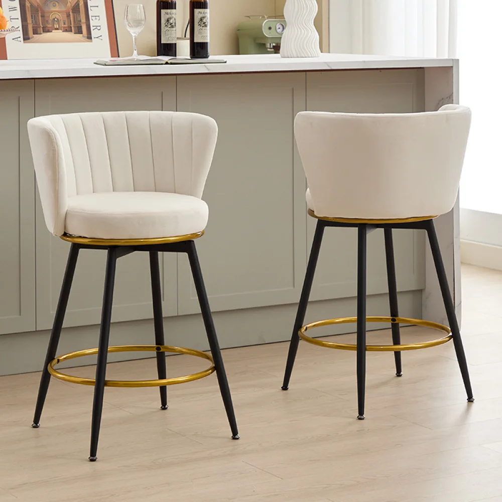 Set of 2 Bar Height Bar Stools, 360° Swivel Upholstered Bar Stools, 26" High Seat Height Chair  Bar Chair