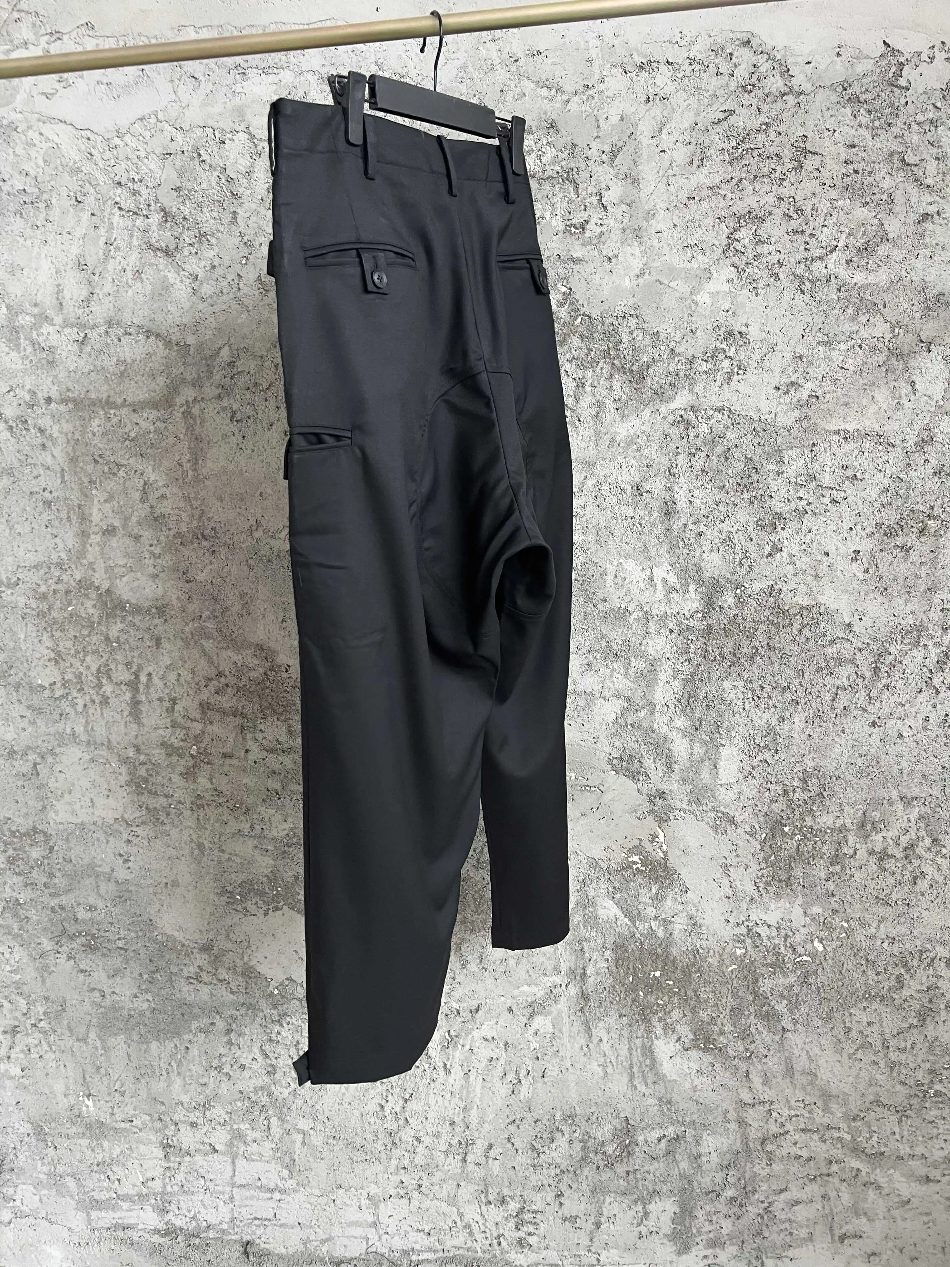 TOP-YAMOTO بنطال رجالي ياباني فضفاض وغير رسمي بستة جيوب، سروال كاجوال من الصوف #5