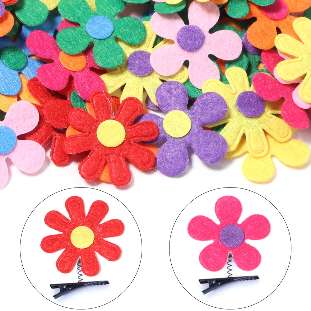50pcs Felt Cloth Flower Applique Stickers Mix Color Five-petal Flower Patches For Kids DIY Scrapbooking Decoration DIY Hairpins