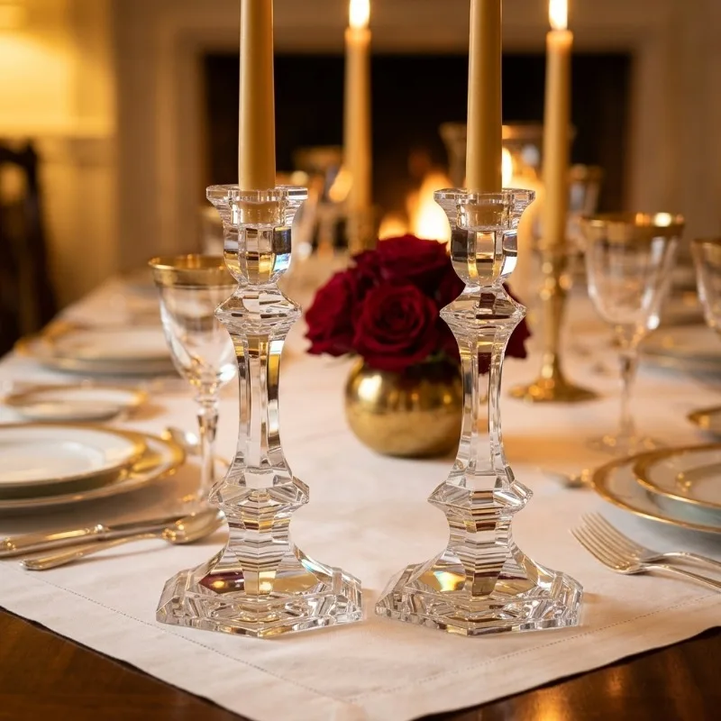 Handmade Art Crystal Candelabra Gravure Printing Luxury Faceted Glass Wedding Valentine's Day Event Dining Table Decor