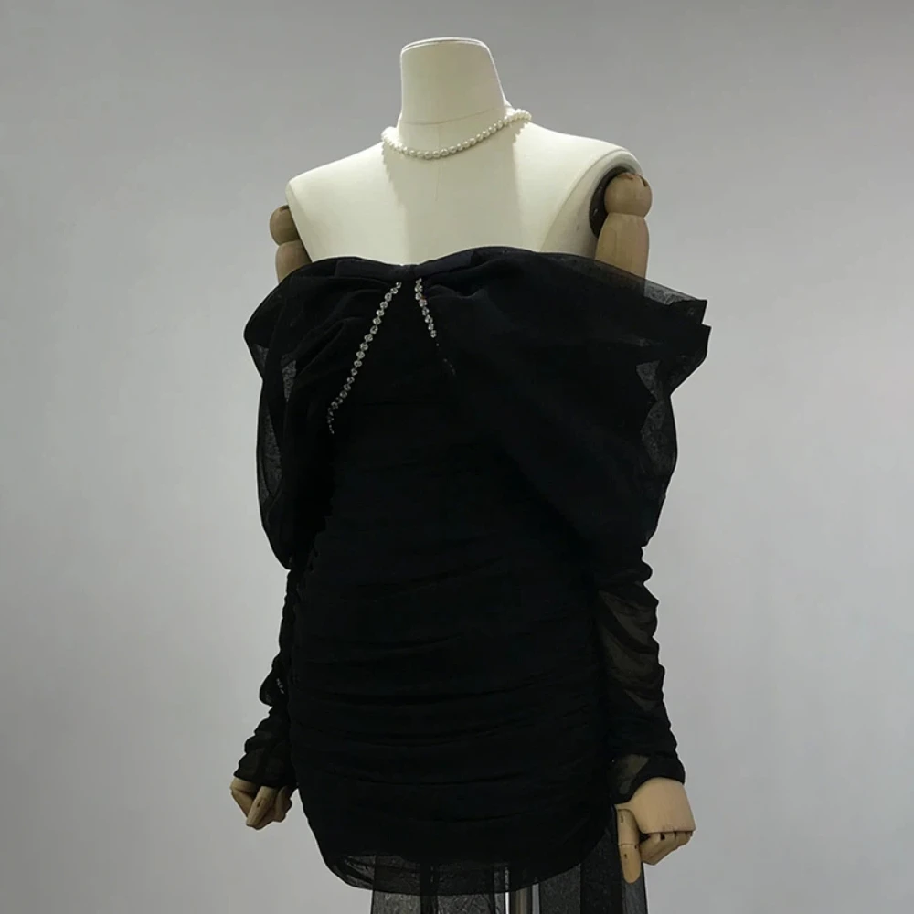 Sukienki damskie wyszczuplające z kokardą, eleganckie sukienki na imprezę, sukienki z długim rękawem, dopasowane sukienki mini, streetwear, tuniki z wysokim stanem, sukienki na studniówkę