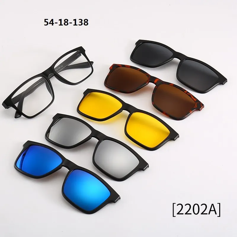 TR90 Frame 6 In 1 Custom Men Women Polarized Optical Magnetic Sunglasses Clip Magnet Clip on Sunglasses  Frame with Bag