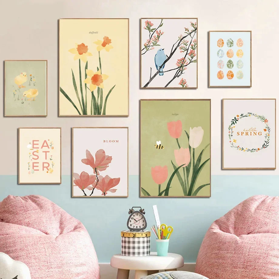 

Easter Spring Pastels Flowers Minimalism Wall Art Canvas Painting Nordic Posters And Prints Wall Picture For Living Room Decor