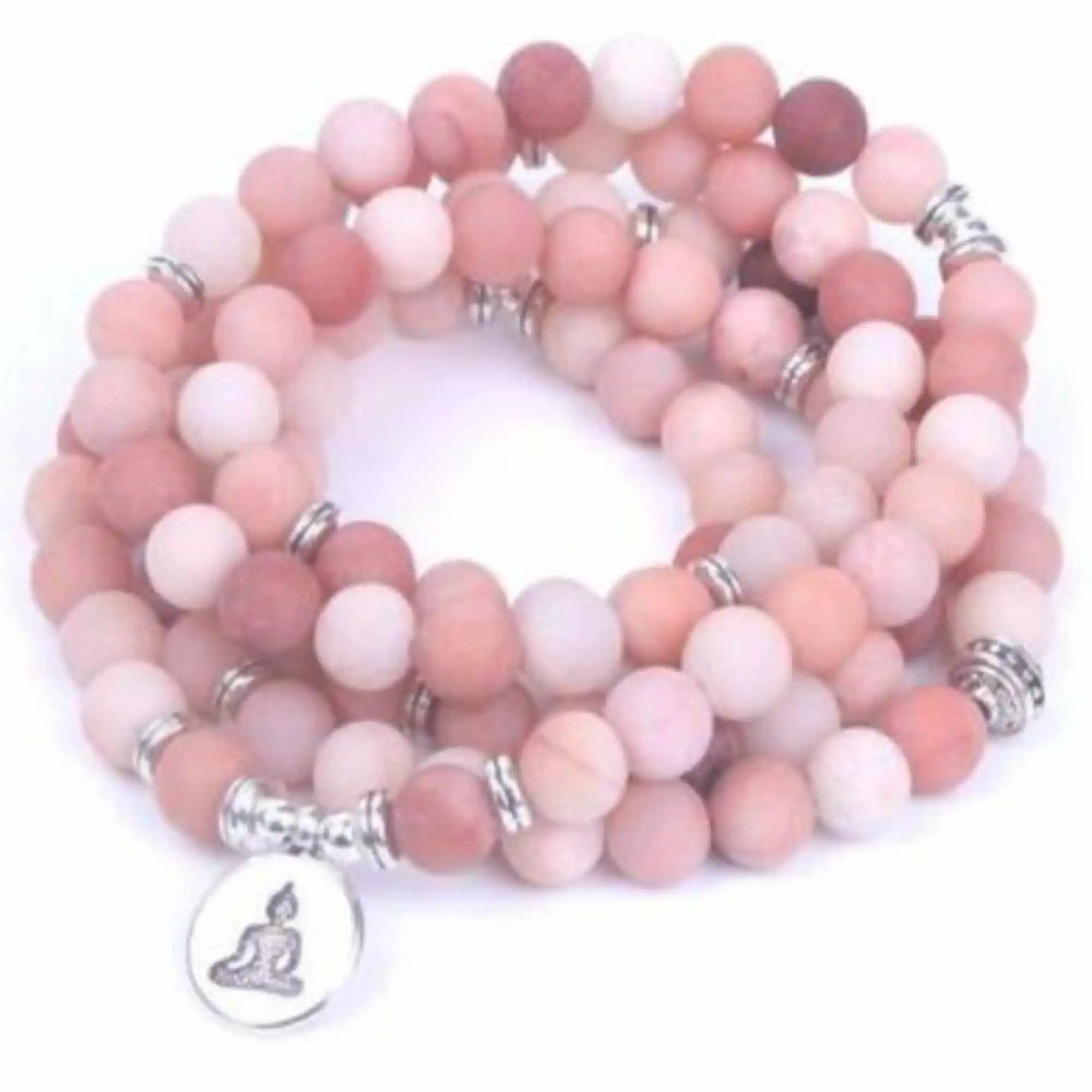 

8mm Natural 108 knot Scrub pink gemstone beads tassels necklace Health Teens Party Buddhist Relief Stackable Prayer