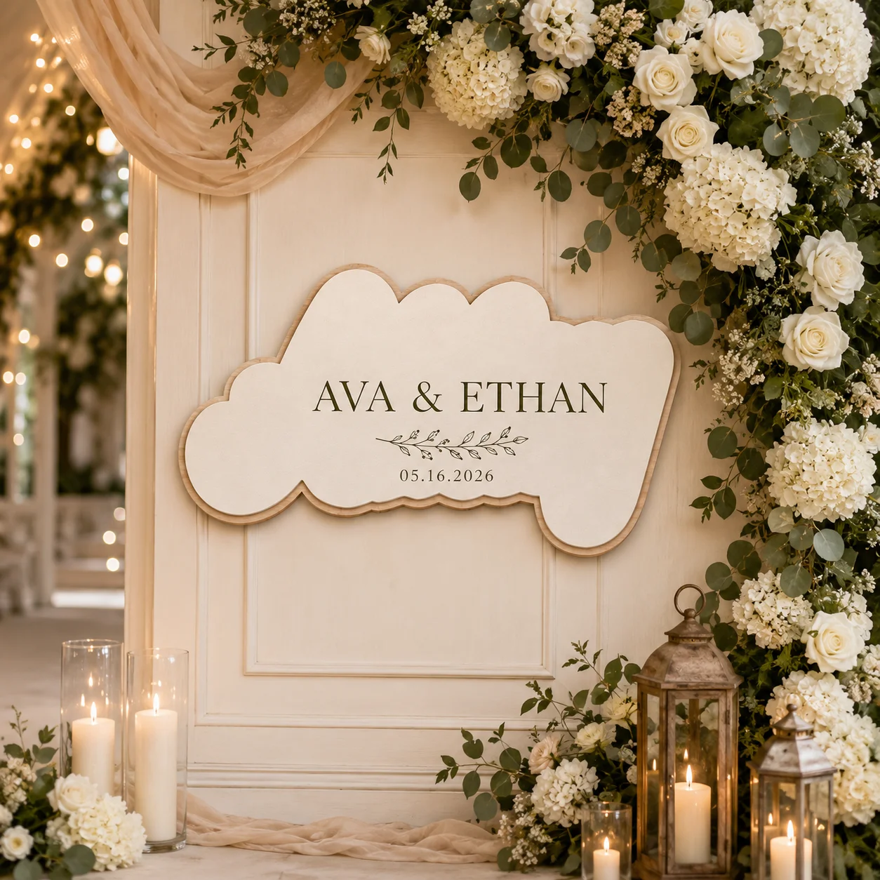Custom Double‑Layer Wooden Wedding Welcome Sign, Cloud Shape Personalized Name & Date Plaque, Tabletop Decor for Wedding  Party