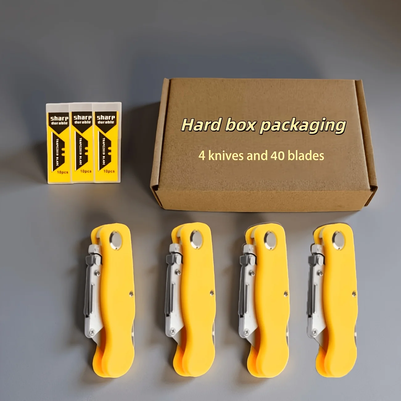 4 lightweight folding utility knives and 40-blade set, trapezoidal universal utility knife blades, folding utility knife, portable buckle, trapezoidal universal utility knife blades, folding utility knife, portable buckle, suitable for offices, warehouses