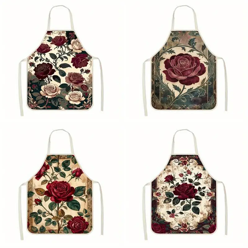 

Винтажные фартуки с розовым узором. Льняной фартук, подходящий для приготовления пищи на кухне, общения родителей и детей, рисования и других мероприятий.