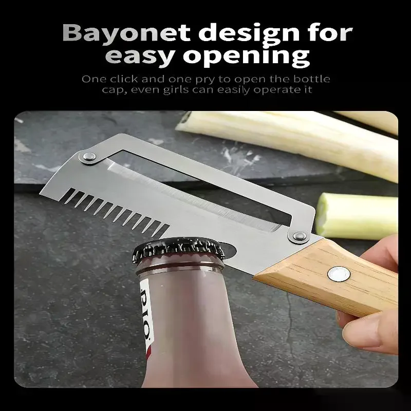 Multi-Functional Vegetable Peeler Kitchen Ultra-Sharp Stainless Steel Blade Wooden Handle Bottle Opener No Rust Safe Peel
