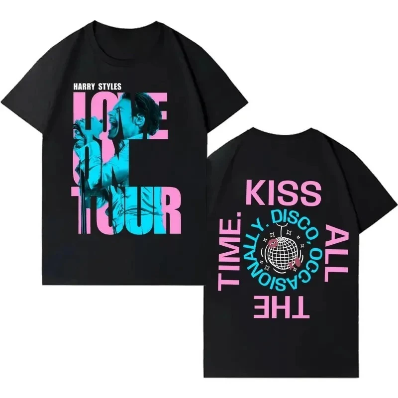 Men's Women Oversized Casual Tee Singer Harry Styles Love on And Kiss All The Time Disco Occasionally 2026 Gothic Cotton T Shirt