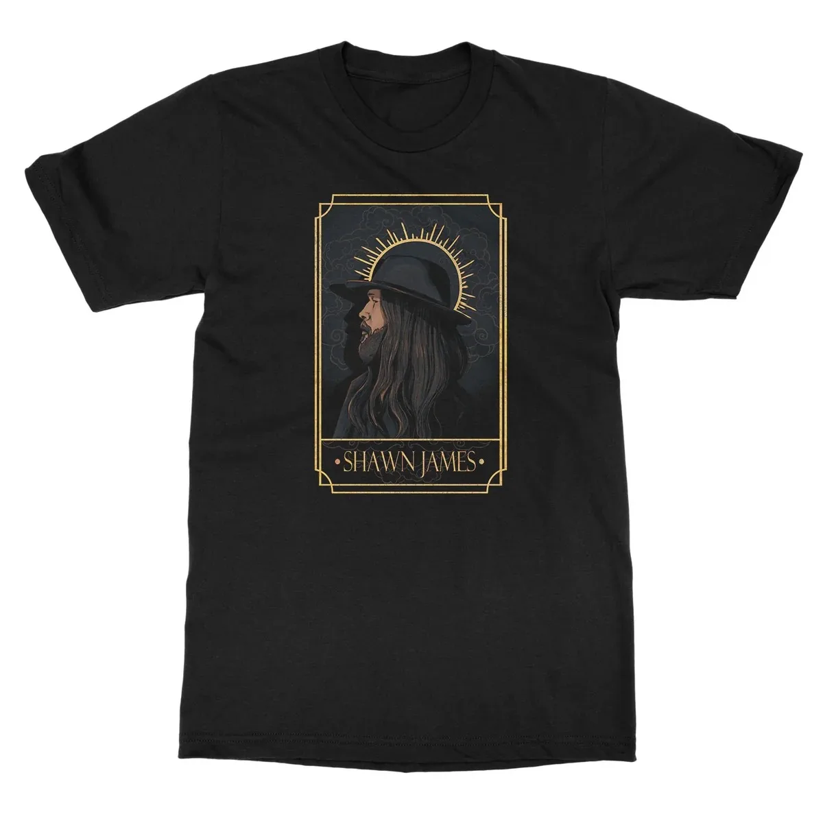 Shawn James Wild Howling Wolf Circle Theme Print T‑Shirt, Equipped with Elaborate Circular Wreath Art Print