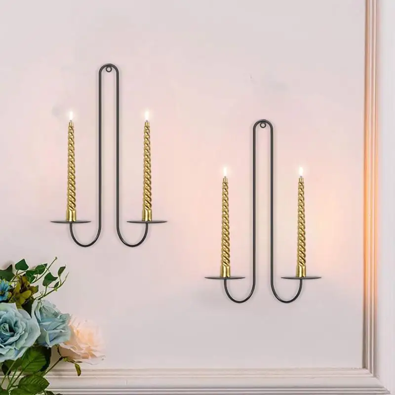 2 Arms iron Candle Holder Black Candelabra Centerpieces black Metal candle holder hooks for Wedding farmhouse Home Decoration