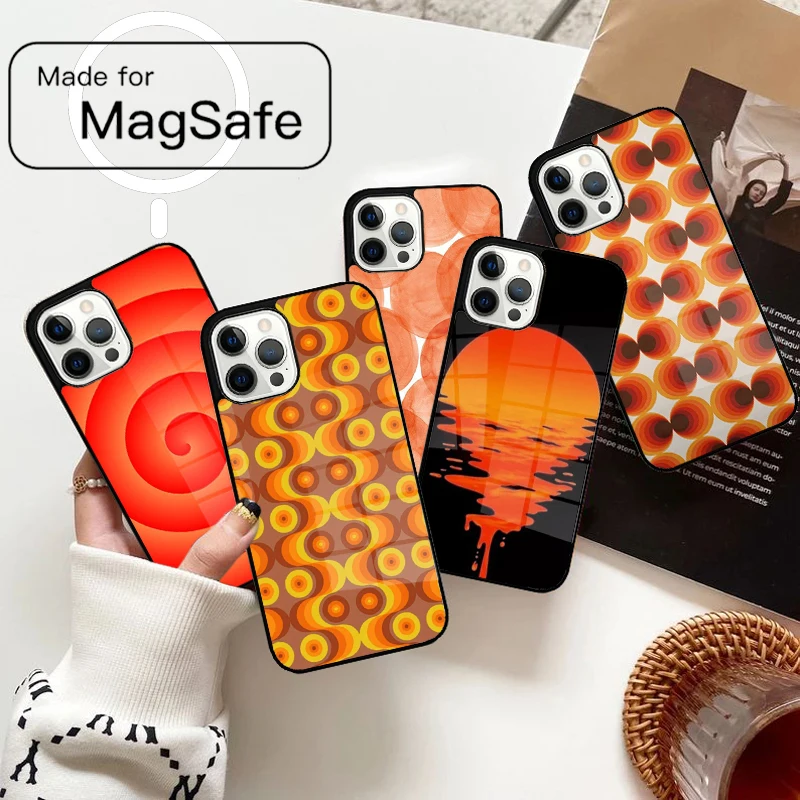 Custodia per telefono magnetica arancione Circle Art per iPhone 17 Air 16e 12 13 14 15 Pro Max Cover wireless Magsafe