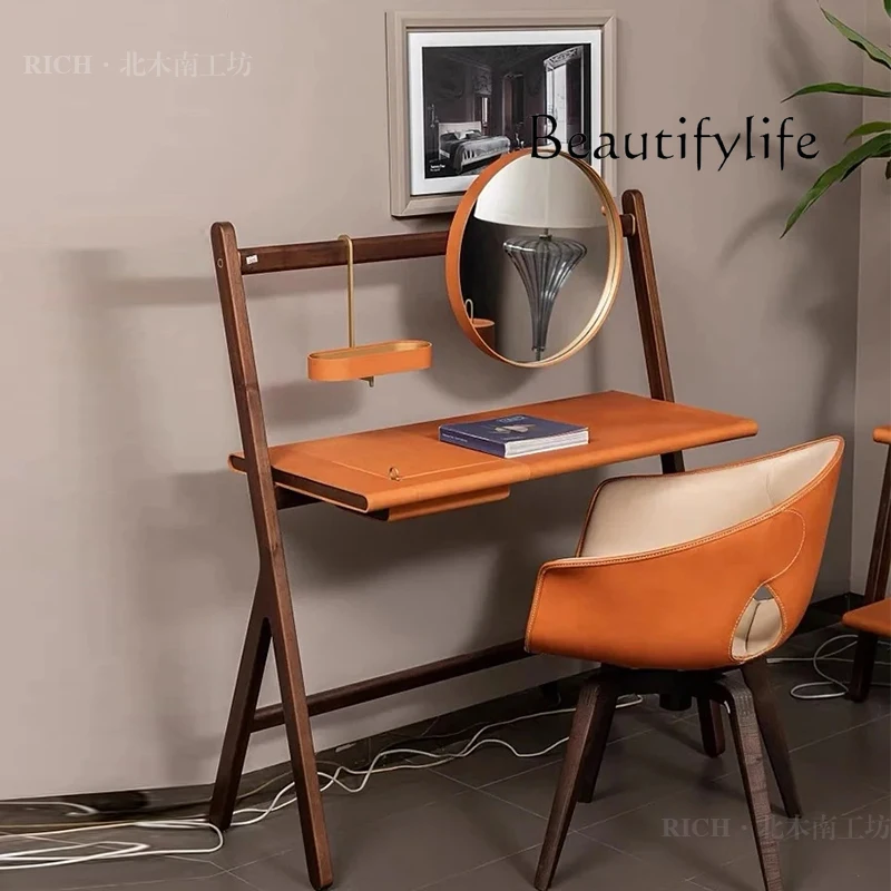 

Косметический столик из скандинавского бревна, спальня, маленькая квартира, комод из орехового дерева, современный простой туалетный шкаф