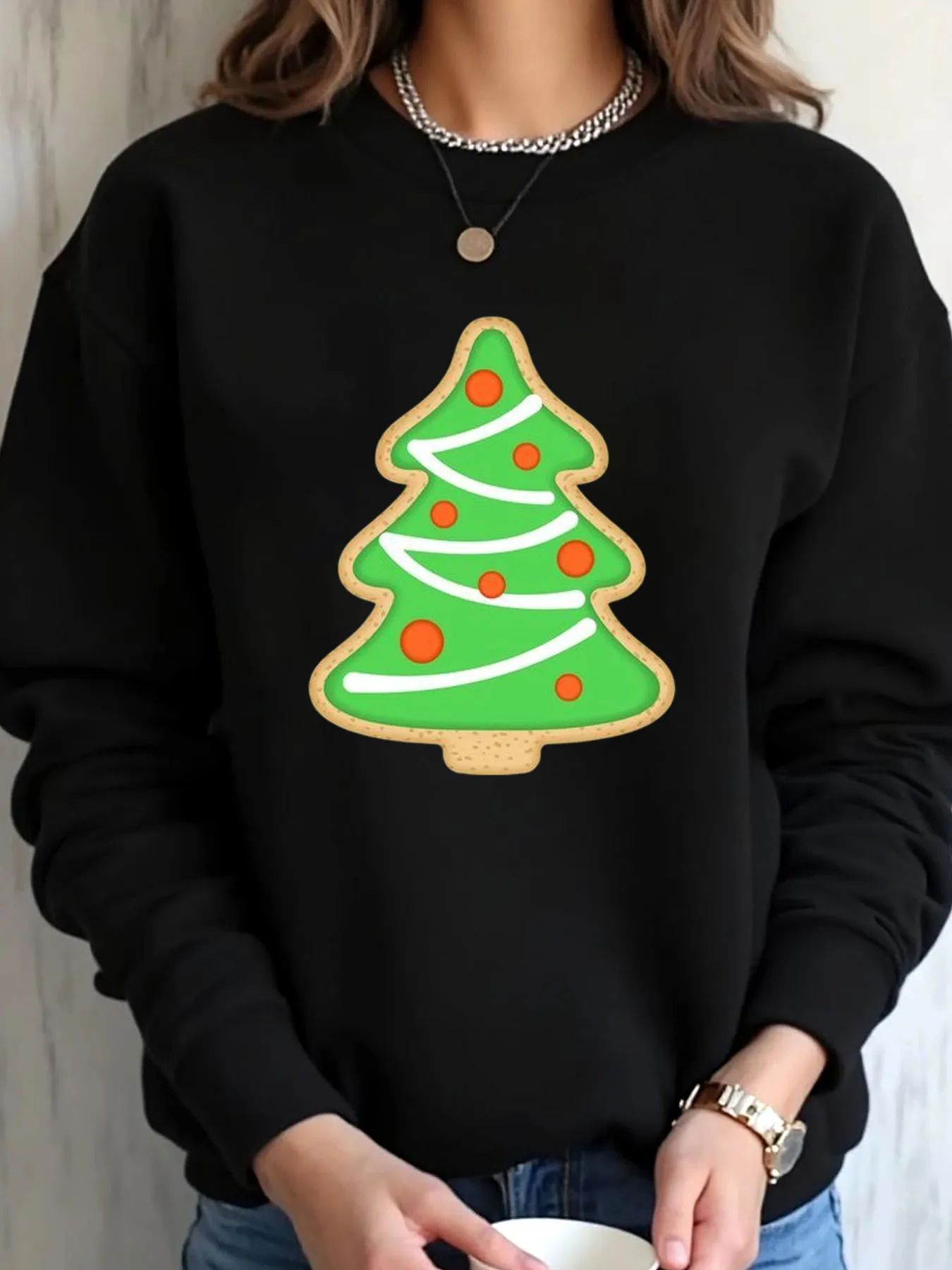 سويت شيرت نسائي كبير الحجم مطبوع عليه شجرة عيد الميلاد ملابس خارجية #1