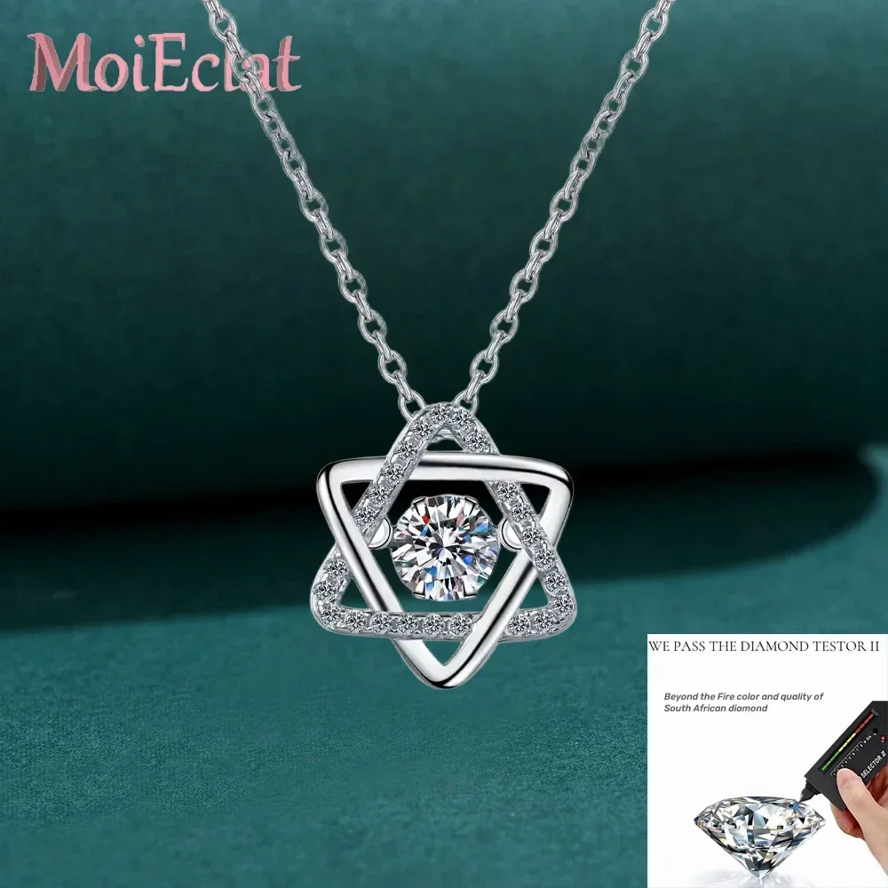 Dazzling 0.5ct Moissanite Necklaces for Women, Platinum PT950 Six pointed star Pendant Delicate Clavicle Chain Fine Jewelry