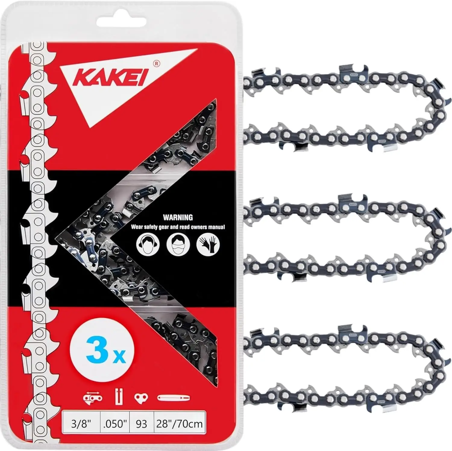 

28 Inch Chainsaw Chain 3/8" Pitch .050" Gauge 93 Drive Links Full Chisel 3 Pack