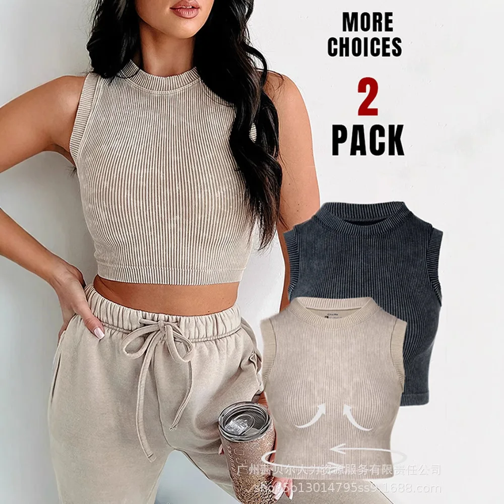 

Two Pieces Set Women Camis Sleeveless Tops Vests Tanks Knitted Striped Y2k Streetwear Elegant Splice Short Vest Beach Top Summer