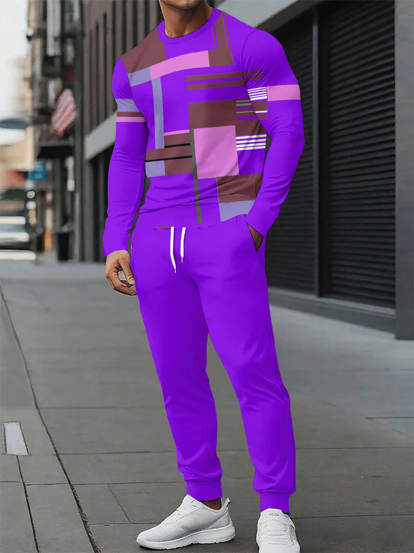 

Urban Street Fashion Trend Men's Long Sleeve Round Neck Set 2pcs Daily Casual Men's Round Neck Top Outdoor Casual Loose Long Sty