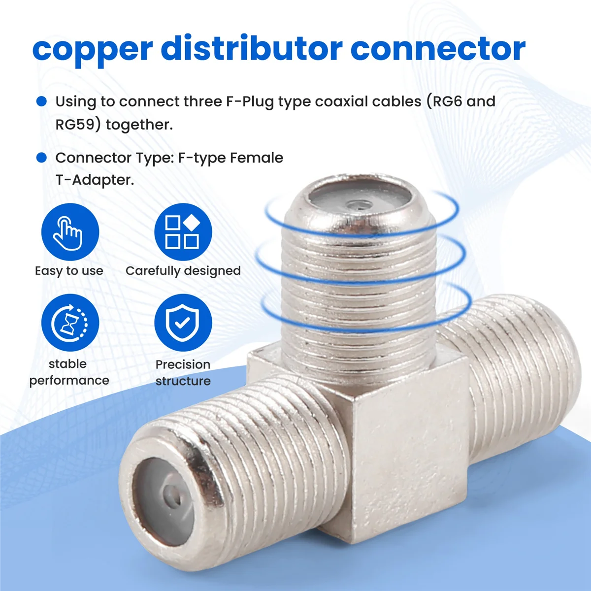 FタイプTV同軸コネクタ,RF同軸アダプタ,2ウェイコネクタ,新品,2個