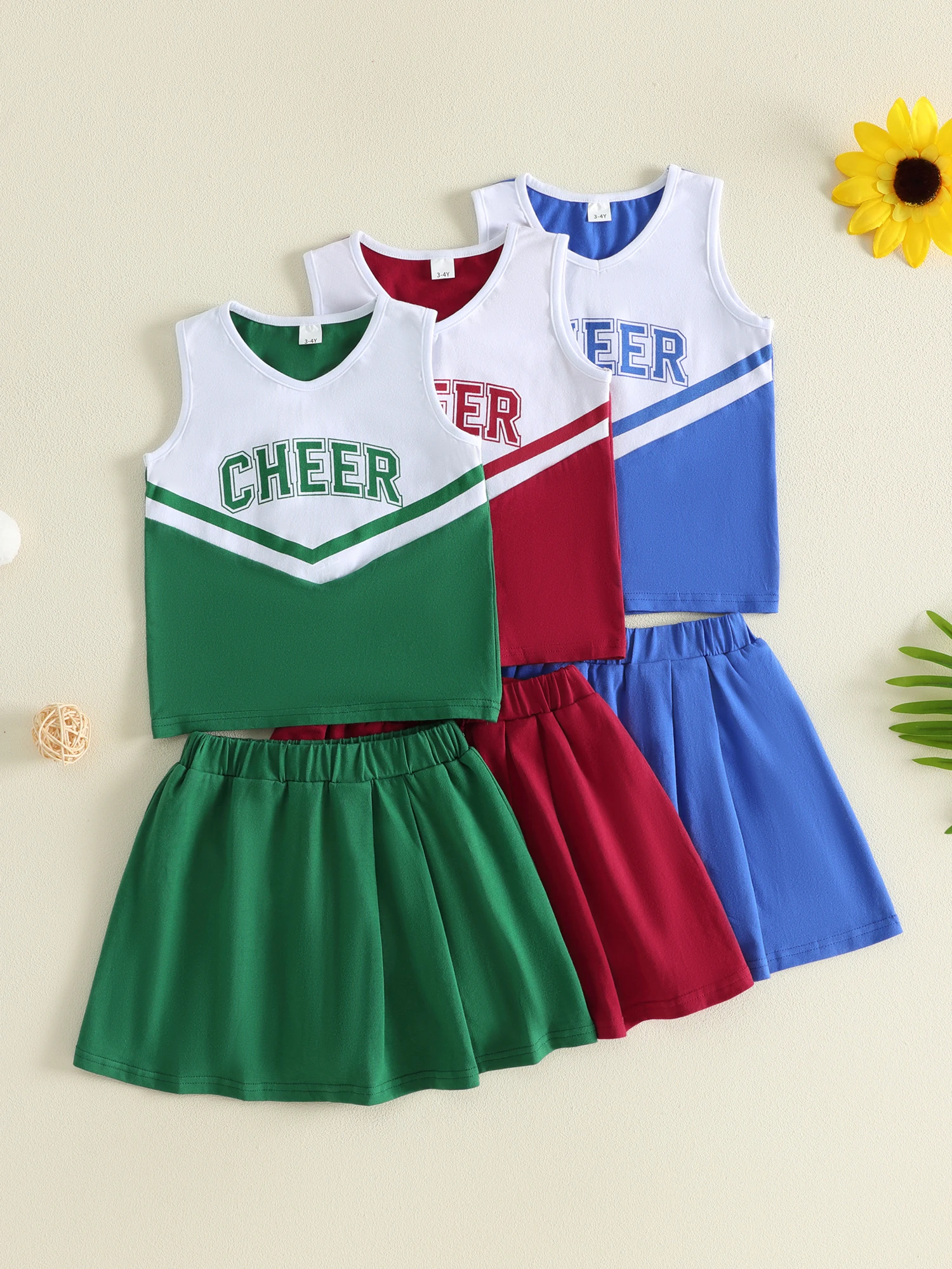 Set Tops Letter Print V Line V Neck Cheerleading Outfits Letter Skorts 2 Piece Girl Little Girl Cheerleading