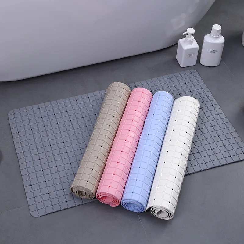 New Checkered Bathroom Anti-slip Mats Household Shower Rooms Thickened Non-slip Foot Pads Simple Solid Color Toilet Floor Mats