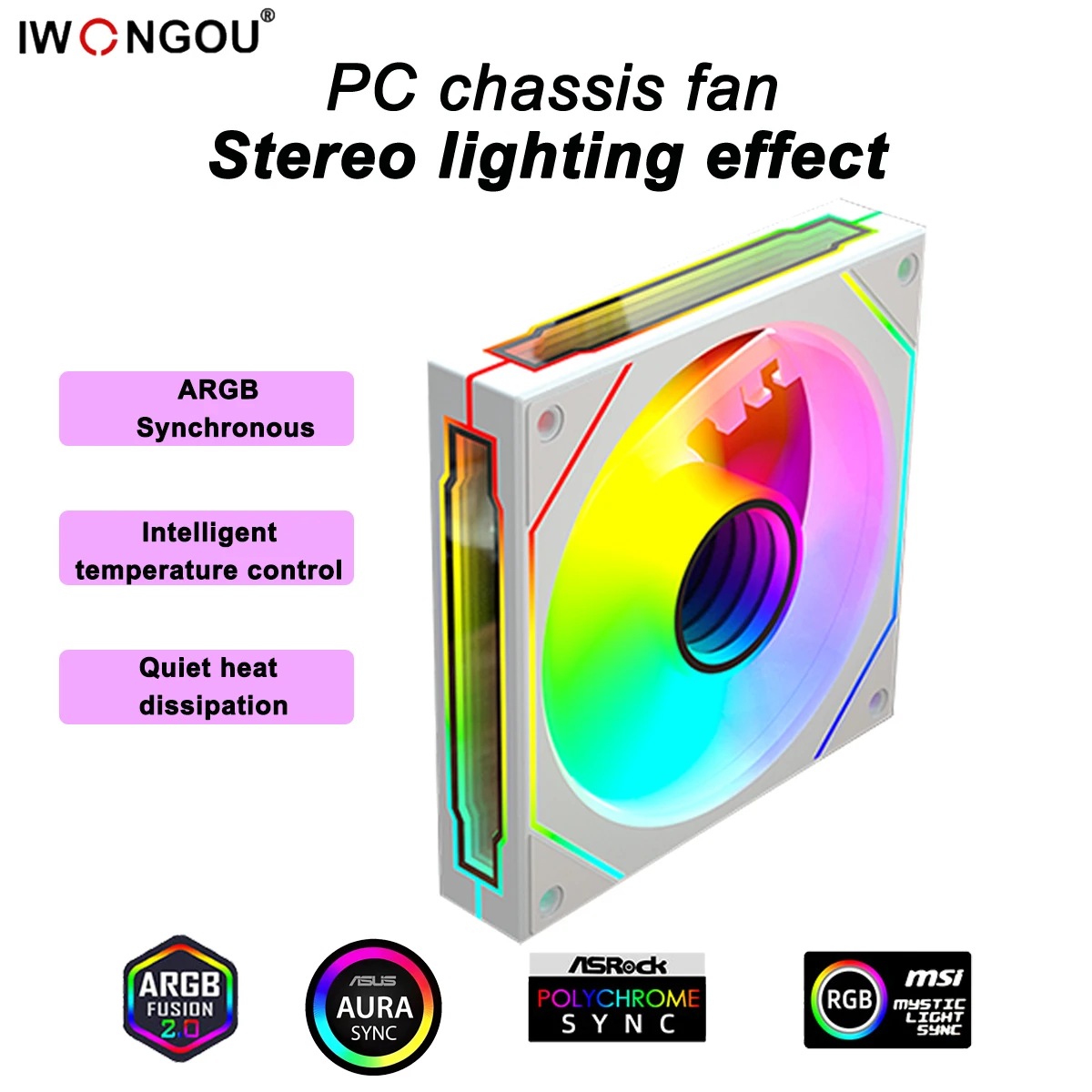 

IWONGOU 6PRO трехсторонний зеркальный белый 120 мм 12 в PWM ARGB бесшумный вентилятор 5 в 3 контакта стерео технические эффекты ARGB противоположный