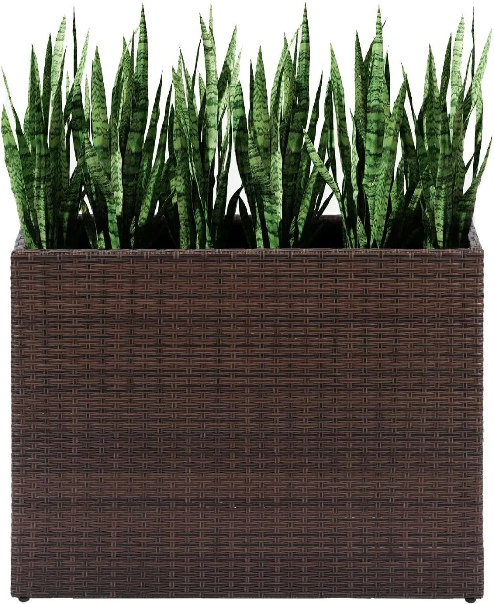 

Tall Planters for Outdoor Plants Handmade Wicker Large Rectangular Block Planter Box with Removable Liners Modern Planter Brown