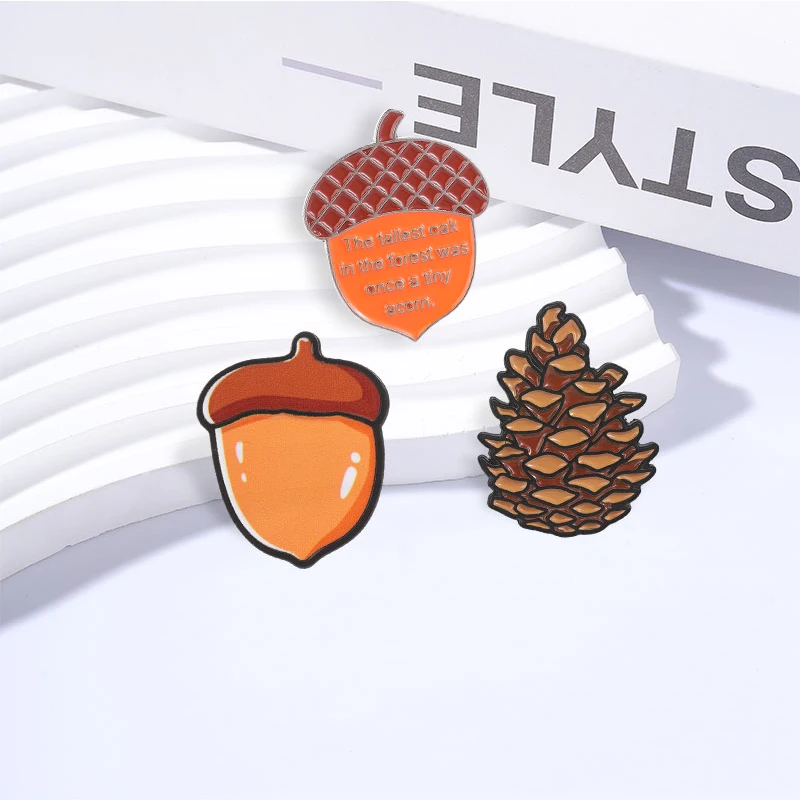 Acorn Pine Cone Autumn Forest Style Badge Enamel Pin Cute Acorn Motivational Quote Harvest Brooch Bags Lapel Badge Jewelry Gifts