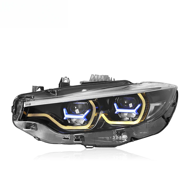 

Подходит для BMW 4 серии F32 2013-2020 годов выпуска, фары в сборе, модифицированные M4, синяя рамка, светодиодные линзы, двухцветные дневные ходовые огни.