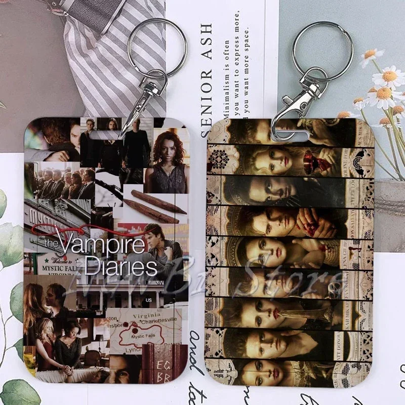 Aesthetic The Vampire Diaries Keychain Card Holder Damon Elena Stefan Keychains Holders Bank Bus ID Credit Cards Key Ring Chains